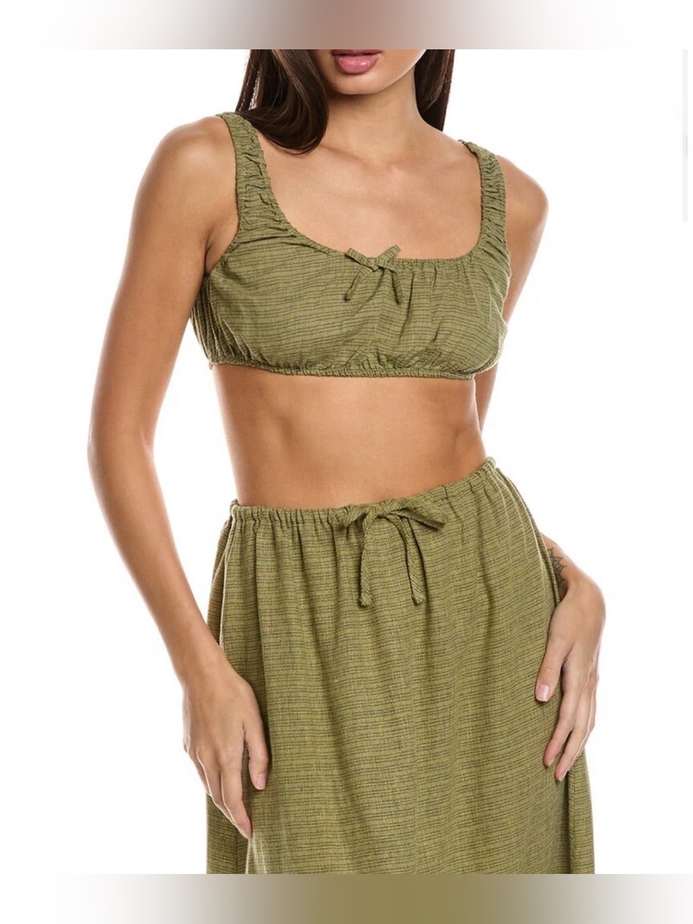 Weworewhat Linen Blend Scrunchy Top and Midi Skirt Set S/XS